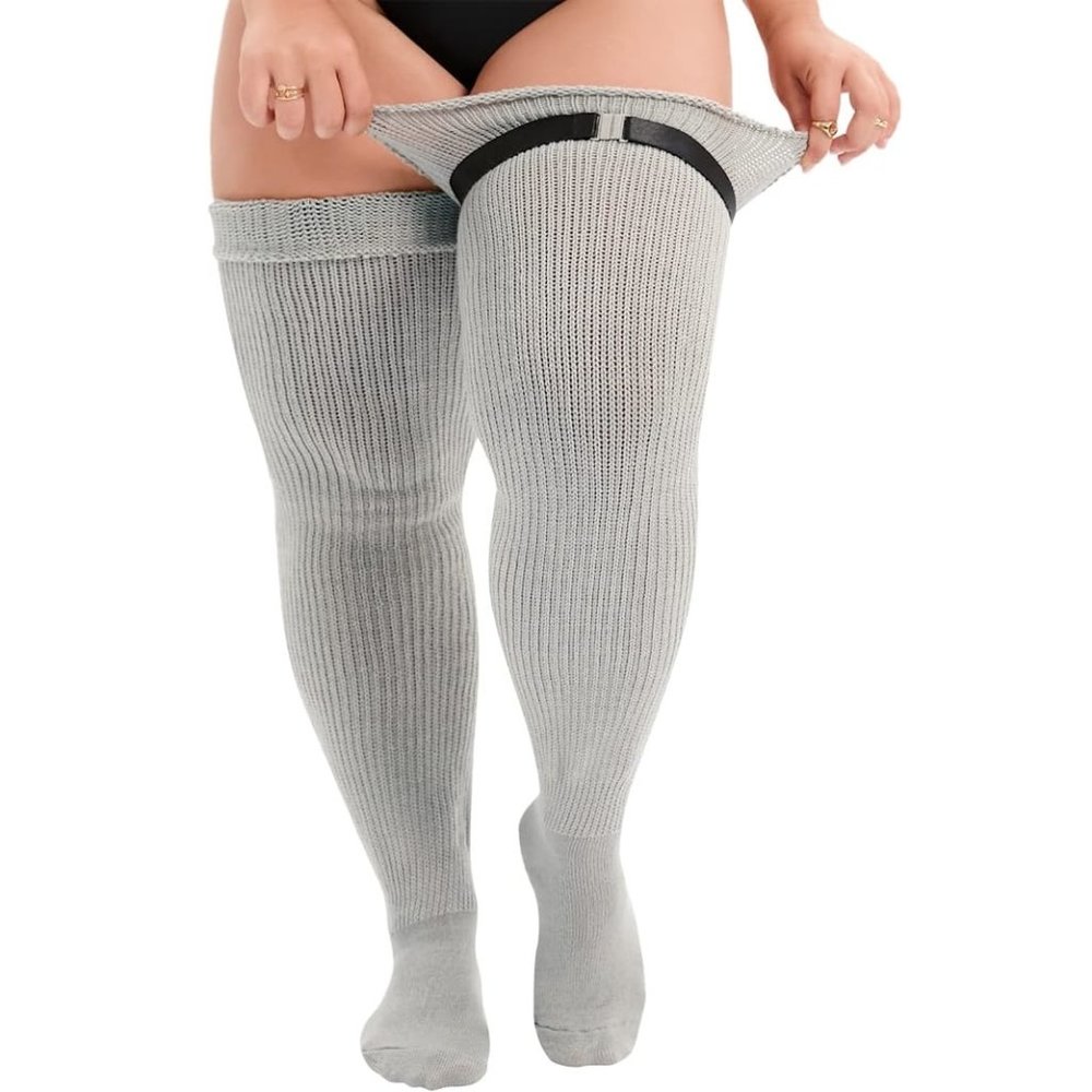 GRAY Thigh High Socks for Thick Thighs Extra Long Thick Over Knee Stocki…